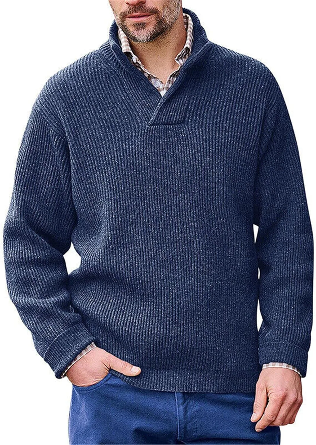 Мужской свитер с V-образным вырезом, длинный рукав, slim fit