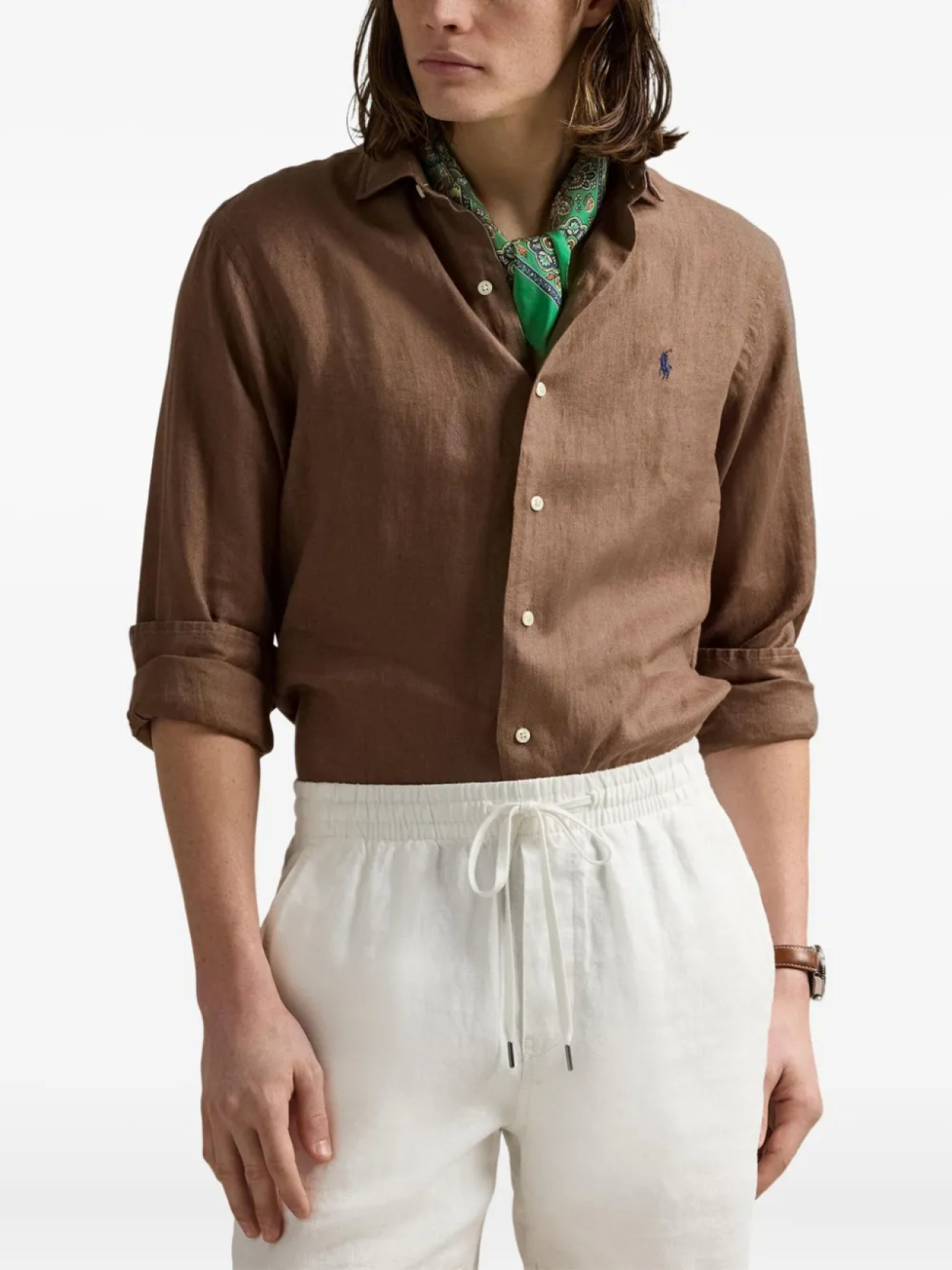 Polo Ralph Lauren льняная рубашка, коричневый — фото 3