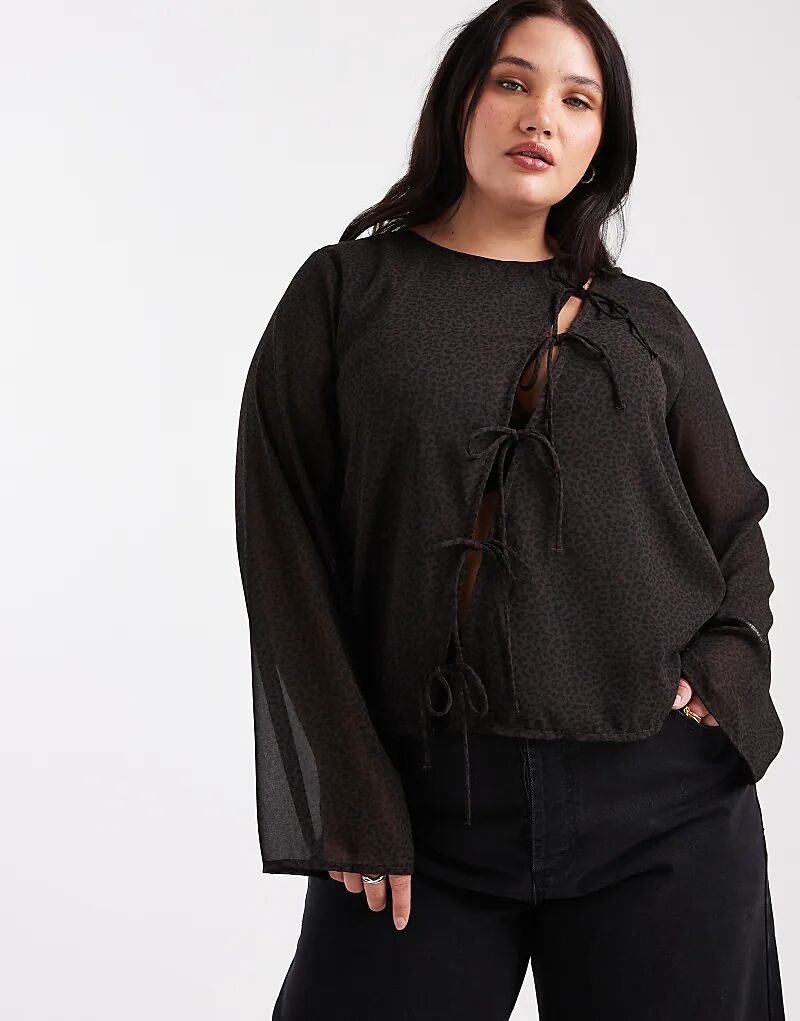 

Асимметричный топ ONLY Curve с завязками и коричневым леопардовым принтом