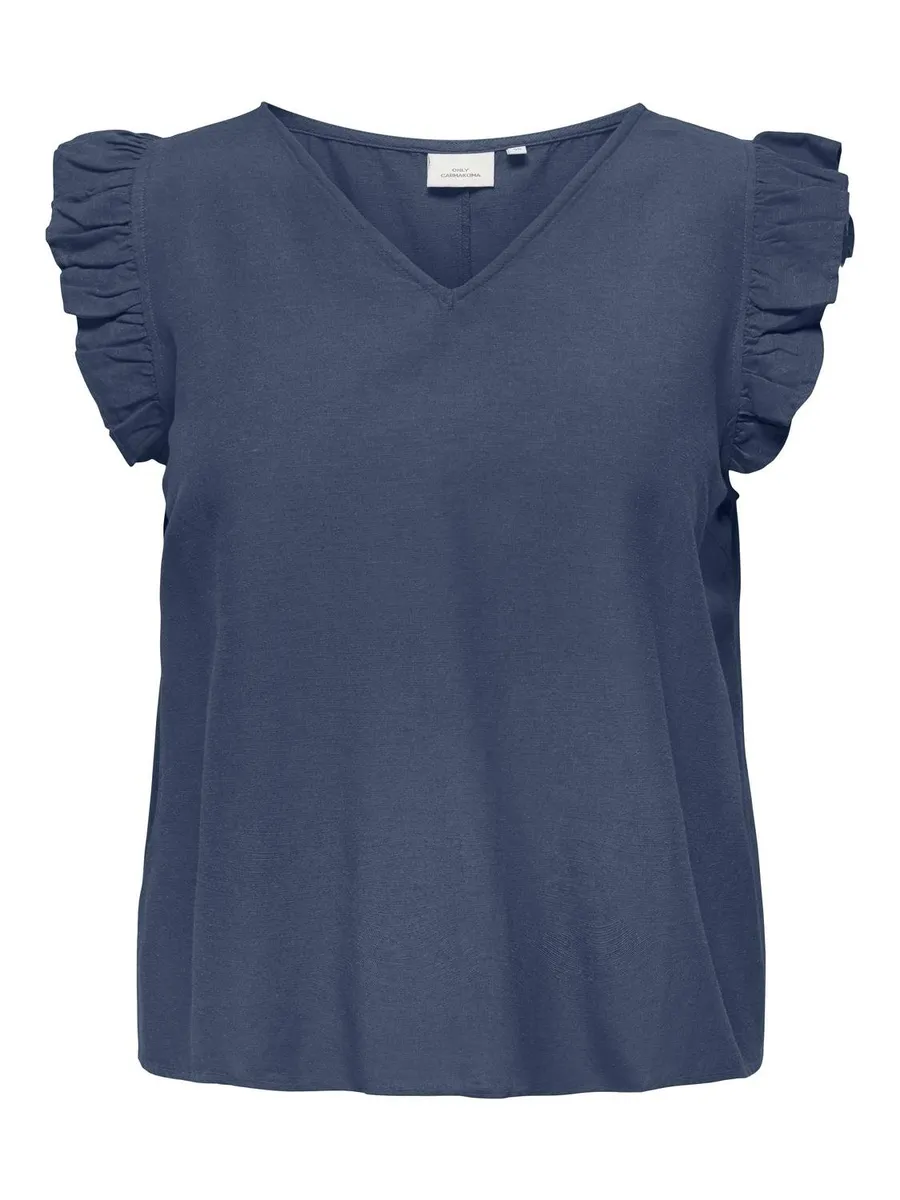 

ONLY CARMAKOMA блузка с короткими рукавами "CARJUPITER LIFE S/L FRILL TOP WVN", цвет Vintage Indigo
