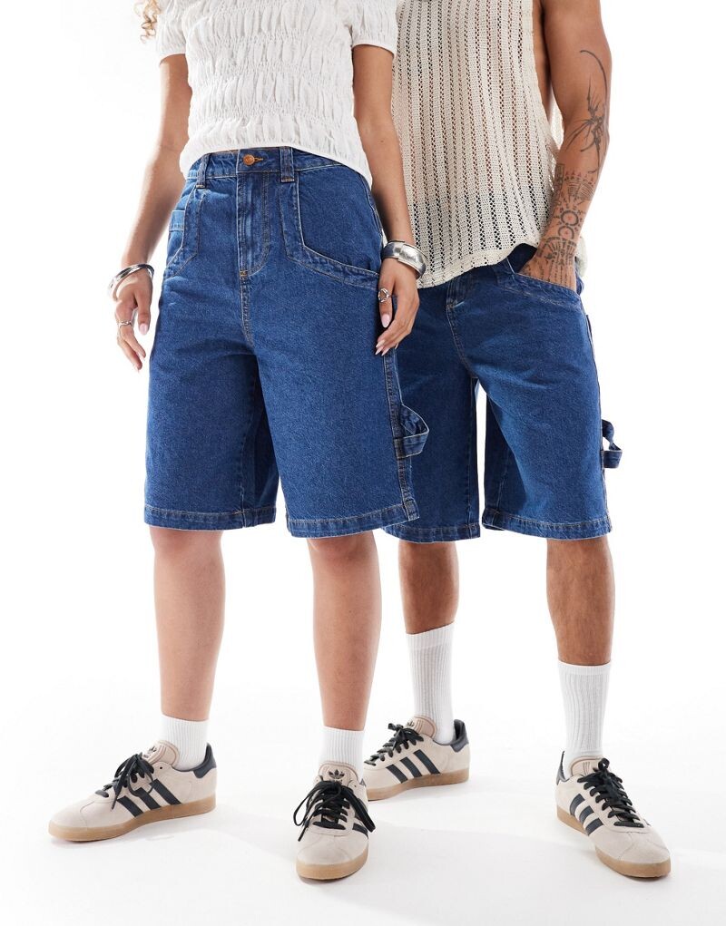 

Reclaimed Vintage Unisex – джинсовые шорты в стиле скейтеров цвета индиго