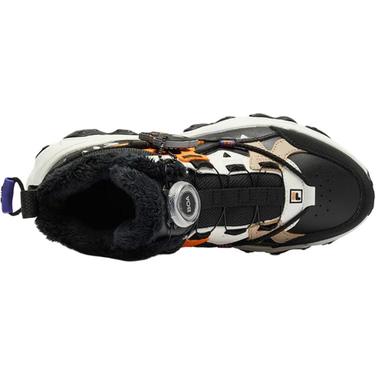 FILA KIDS BOA Противоскользящие и износостойкие теплые детские кроссовки средней высоты, цвет черный, белый, для подростков — фото 4