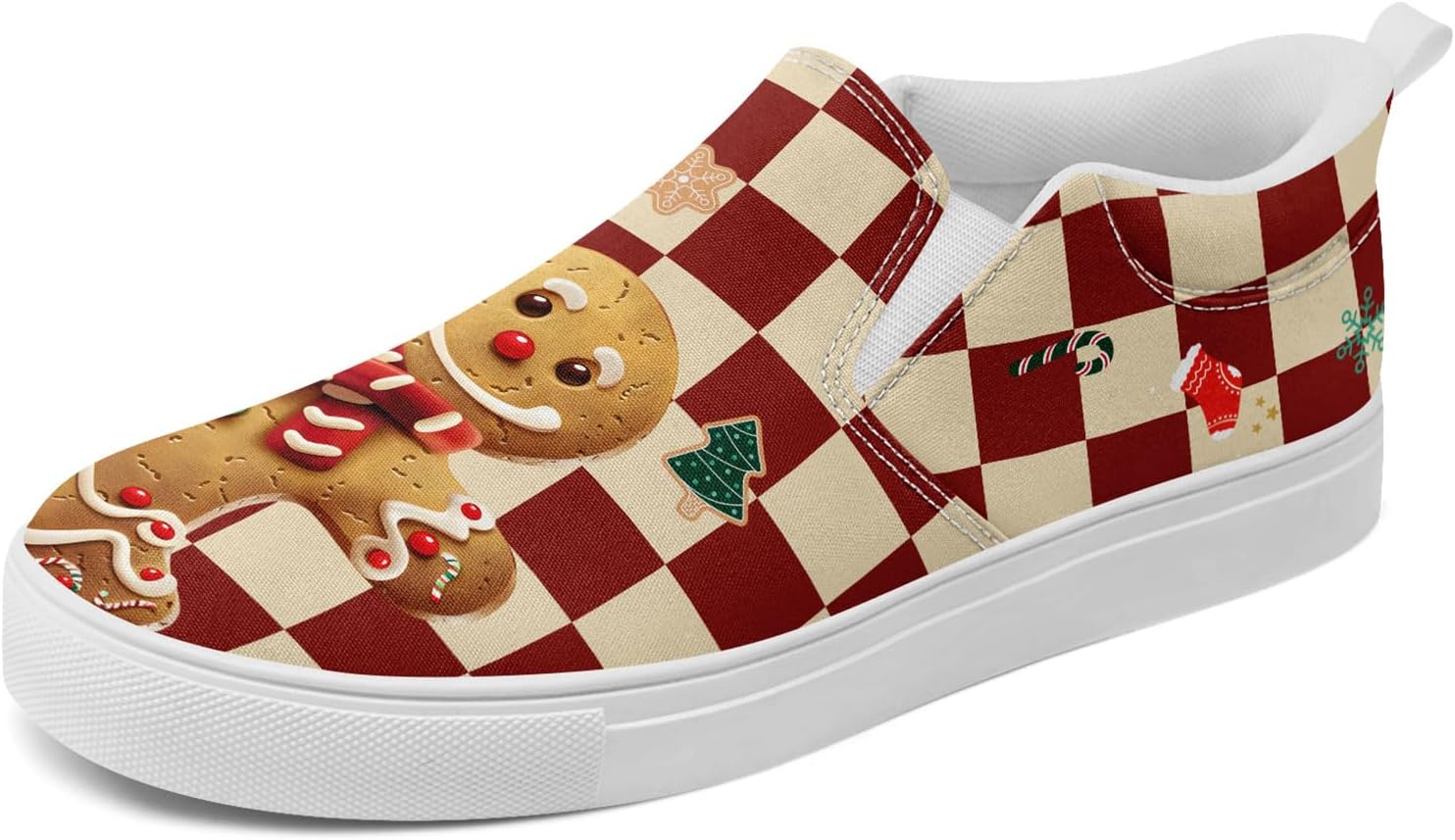 

Кеды на тканевой основе AWSOLE с рождественским дизайном для мужчин и женщин, праздничные кроссовки, подарок на Рождество, с изображением Санты, удобные для носки/снятия, плоские повседневные туфли, белый/красный/зеленый/коричневый/бежевый