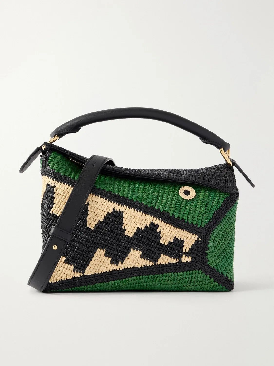Сумка на плечо из рафии с отделкой из кожи крокодила LOEWE + Paula's Ibiza Puzzle Edge, бирюзовый