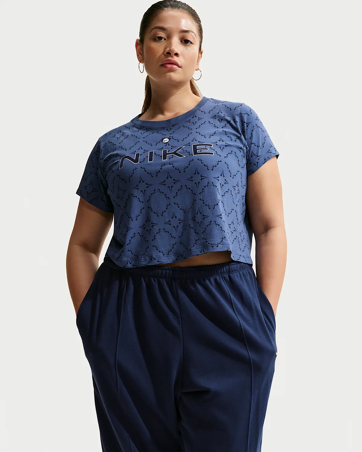 Женская укороченная футболка Slim (Plus Size) Nike Sportswear Chill Knit, Mystic Navy/Obsidian — фото 3