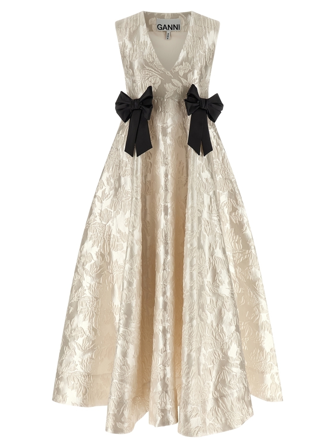 

Платье с вырезом V из ткани с клеке GANNI, белый