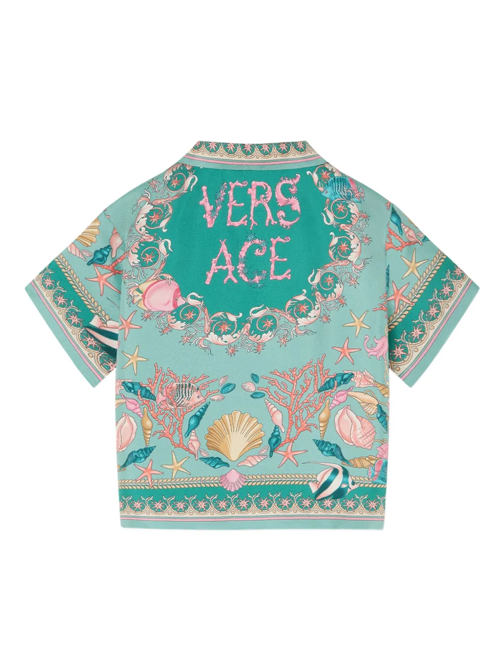 Рубашка Underwater Barocco с короткими рукавами Versace Kids, зеленый — фото 2