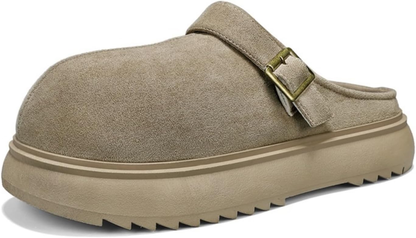 

Мужские замшевые сабо, кожаные мюли с мягкой стелькой, платформой, регулируемой пряжкой, на ходу Khwfjas, хаки