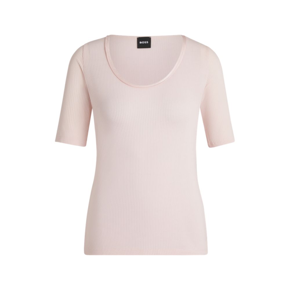 

Футболка с вырезом-лодочкой из ребристой эластичной ткани BOSS, светло-розовый