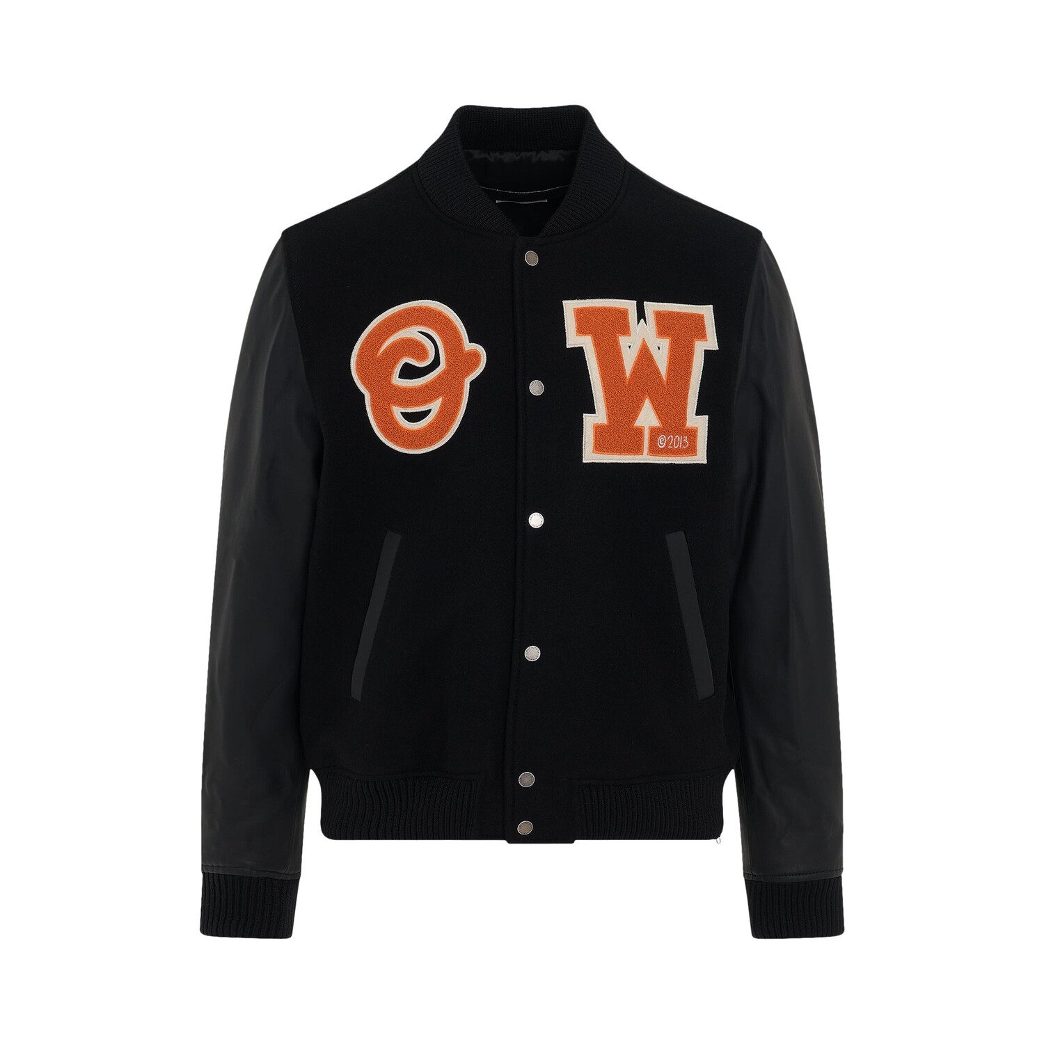 

Университетская куртка Off-White с нашивками Черный/Оранжевый