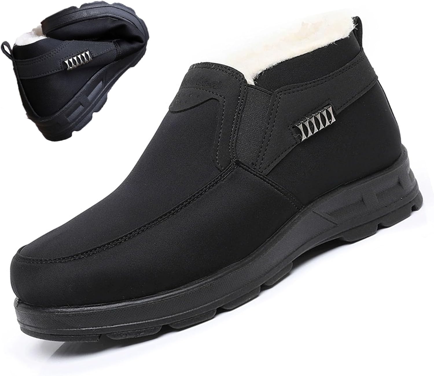 

Мужские ортопедические утепленные зимние сапоги, мужские мягкие зимние сапоги без шнуровки, повседневные туфли с мехом, удобная обувь для прогулок на улице Generic, черный