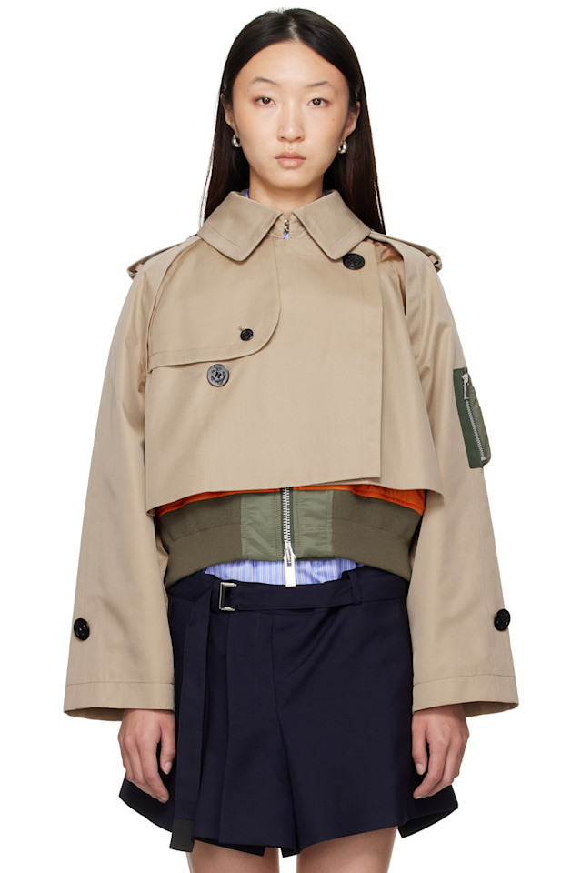 

Хлопковый габардин и нейлоновая твидовая куртка Sacai, бежевый