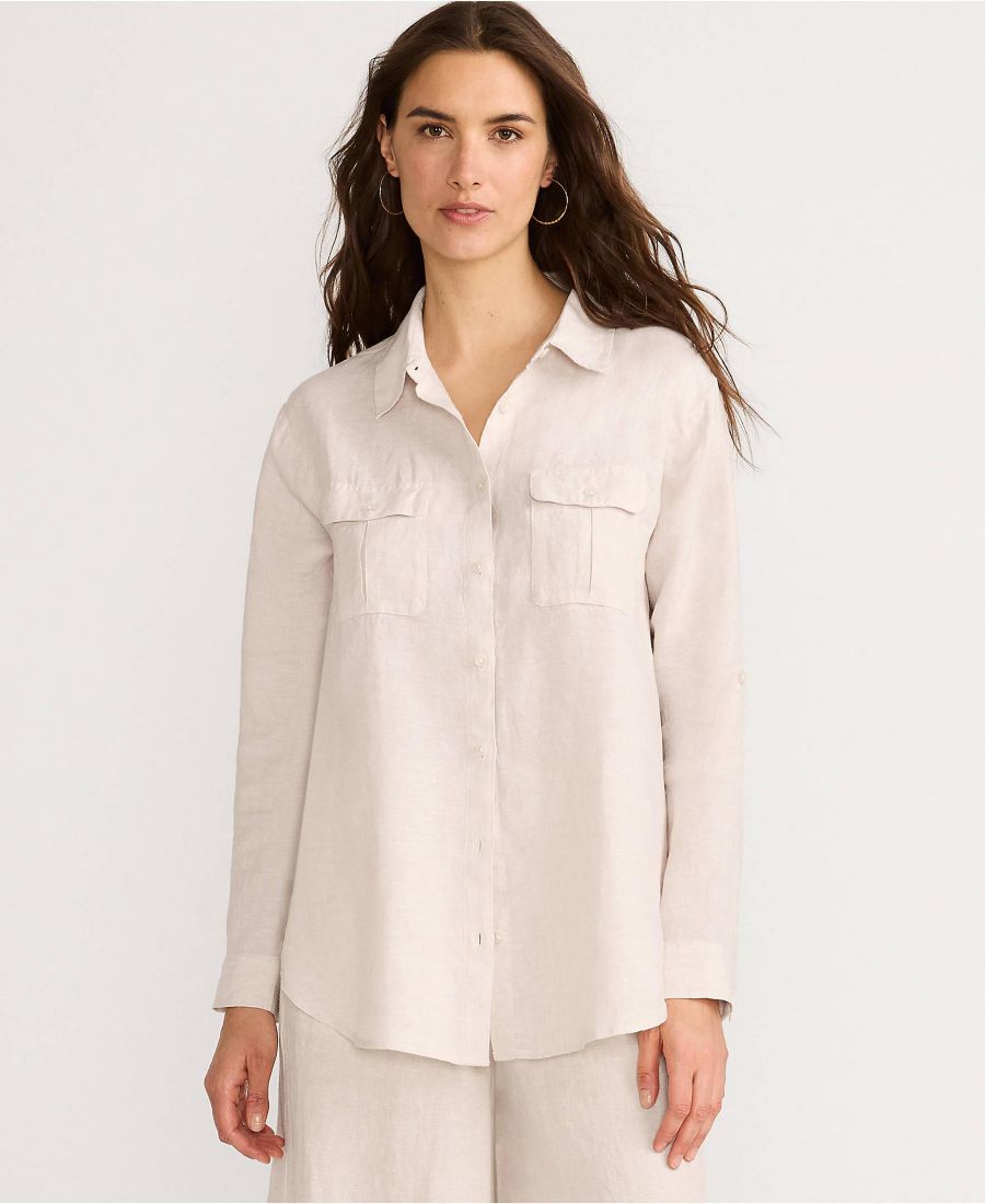 

Женская льняная туника с рукавами, подвернутыми манжетами, свободного кроя Lands' End, Champagne/linen