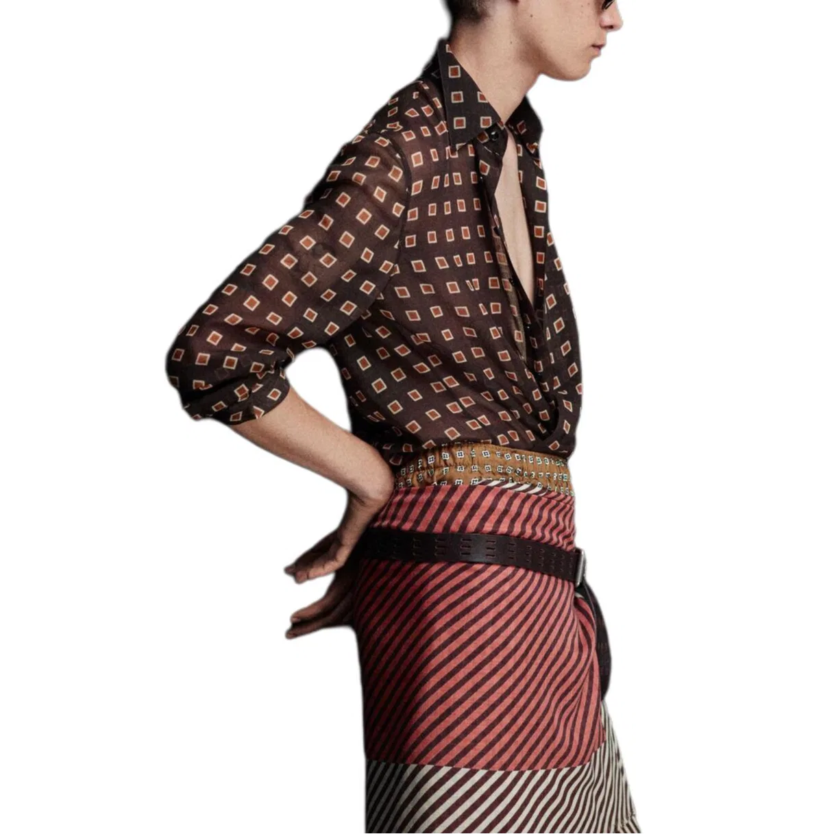 Рубашка с принтом Squared SAINT LAURENT кофе — фото 4