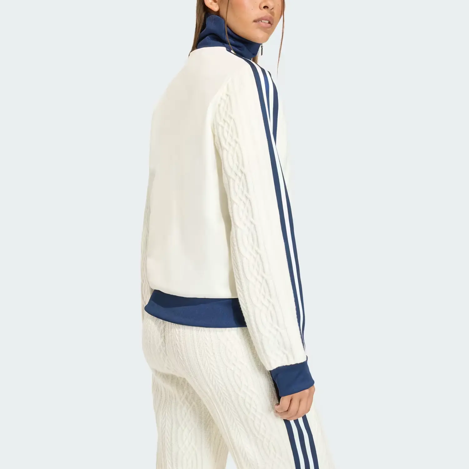Толстовка на молнии с тремя полосками Adidas Originals, экрю — фото 4