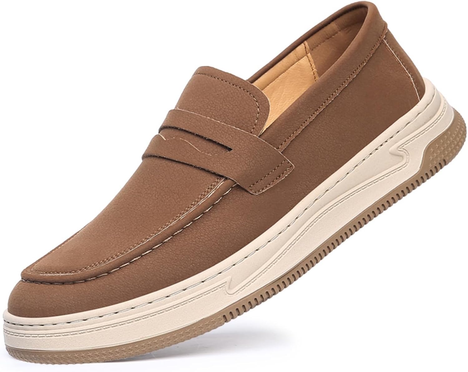 

Мужские замшевые слипоны на платформе, деловые лоферы с пенни, круглым носком, плоским каблуком, дышащие, легкие, для ежедневных поездок на работу, в офис и на улицу, для формального бизнеса Qwuieoin, коричневый