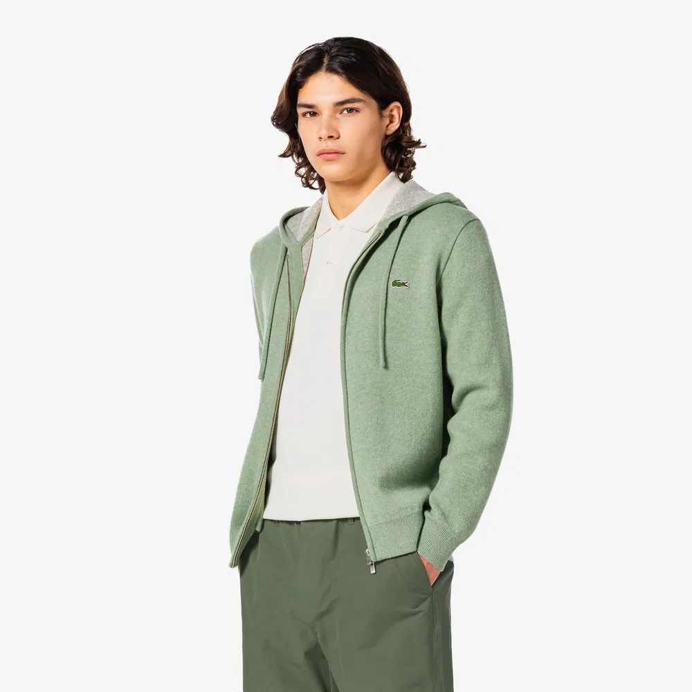 Мужская худи на молнии двойного плетения, зелёная, от Lacoste — фото 4