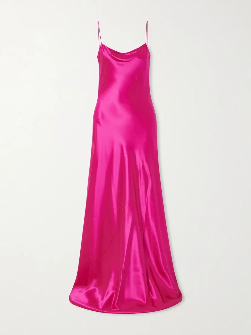 Шелковое атласное платье Alaïa, розовый