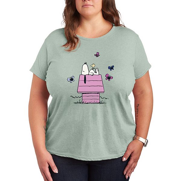 

Футболка с принтом Peanuts Snoopy's Doghouse и бабочками Plus size Licensed Character, Heather Sea Foam