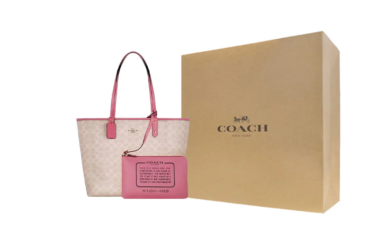 

COACH Городская ПВХ сумка через плечо большая женская Khaki & Pink