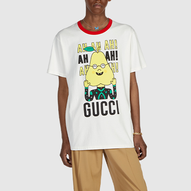 Футболка Gucci X Pablo Delcielo Pear Print Cotton T-shirt 'White', белый — фото 4