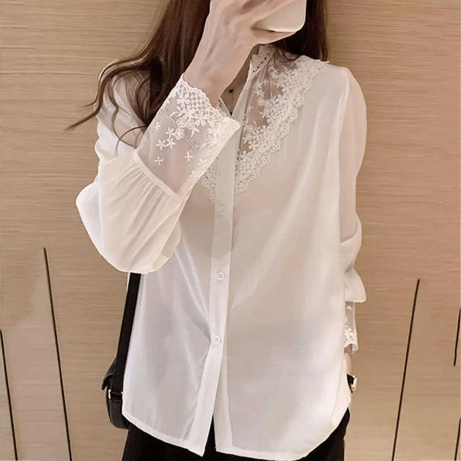 Блуза, длинный рукав, Button-down, белый — фото 3