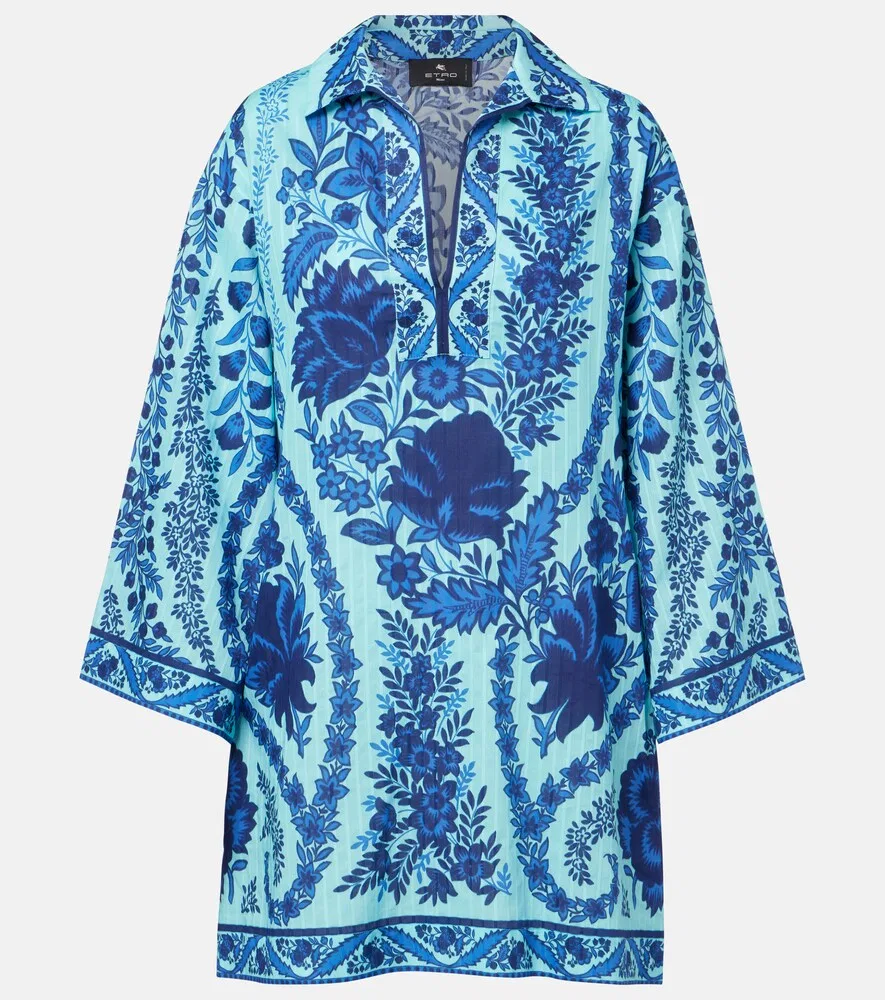 Свободное хлопковое мини-платье с узором «пейсли» Etro, синий