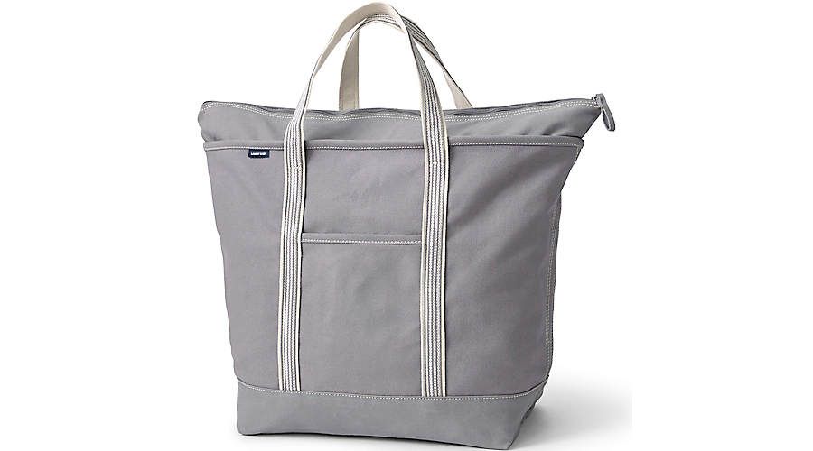 

Очень большая однотонная холщовая сумка-тоут с пятью карманами и застежкой-молнией сверху Lands' End, цвет silver graphite, Серый, Очень большая однотонная холщовая сумка-тоут с пятью карманами и застежкой-молнией сверху Lands' End, цвет silver graphite