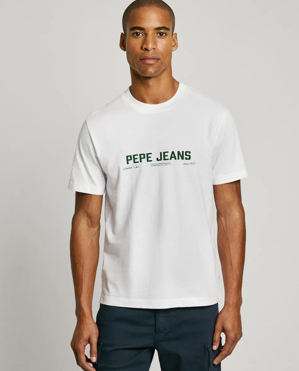 

Мужская футболка с коротким рукавом и напечатанным логотипом Pepe Jeans, белый