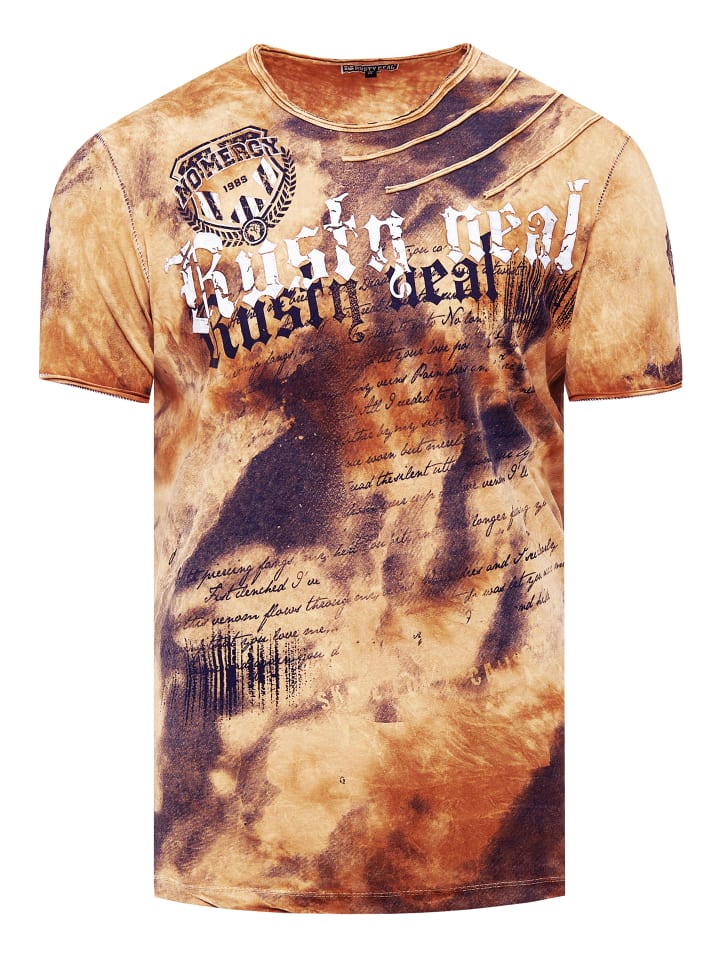 

Футболка с цветным тай-дай батик-принтом и логотипом цвета верблюжьей шерсти Rusty Neal