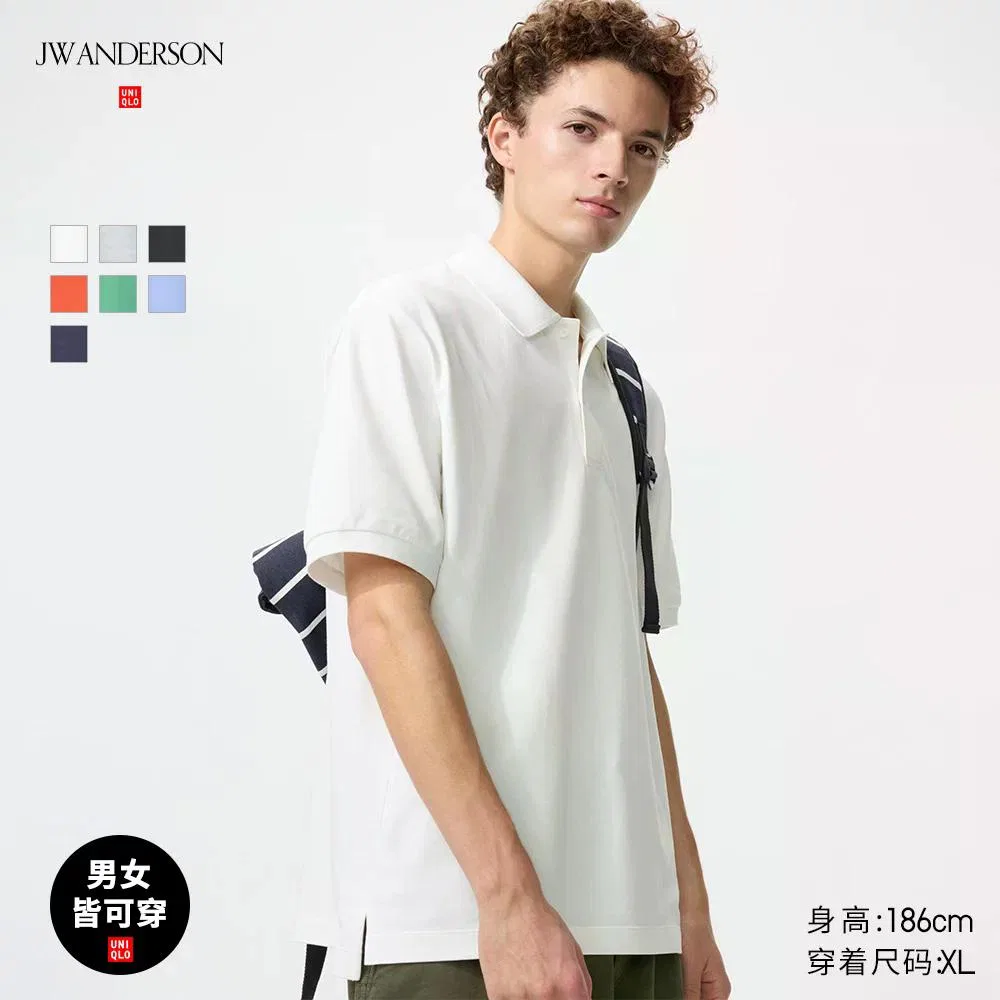 Поло унисекс серое поло с воротником прямой крой средней посадки UNIQLO, Gray — фото 3