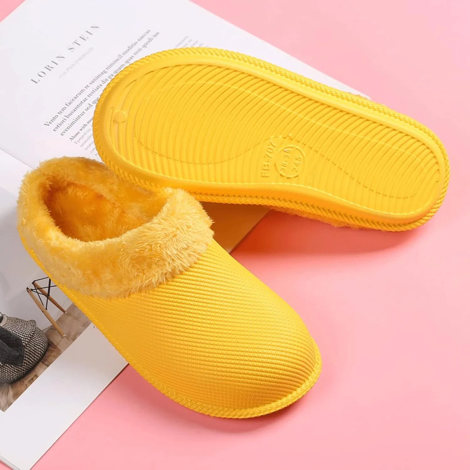 Generic Мужские тапочки, женские зимние хлопковые домашние теплые тапочки, плоские мягкие хлопковые тапочки унисекс с нескользящей подошвой (Цвет: красный, Размер: 46) — фото 3