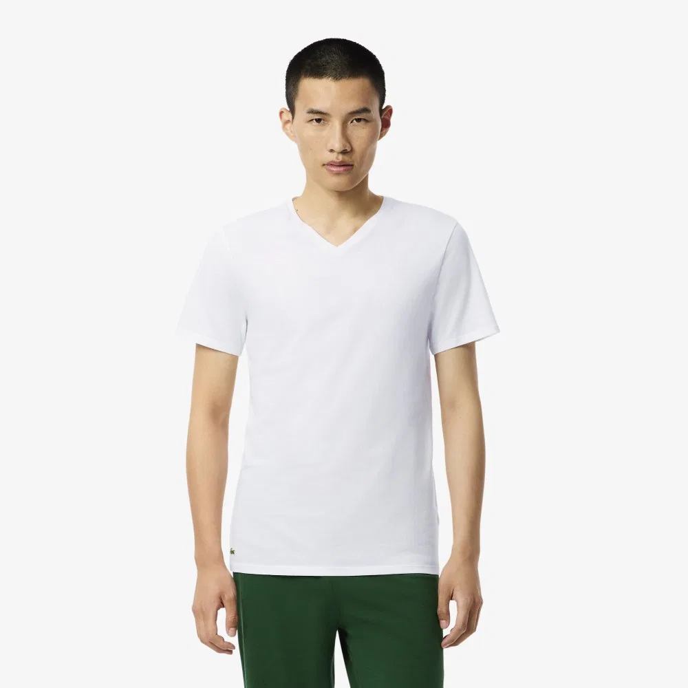 Футболка мужская Lacoste, набор из 3 шт., V-образный вырез, хлопок, белый