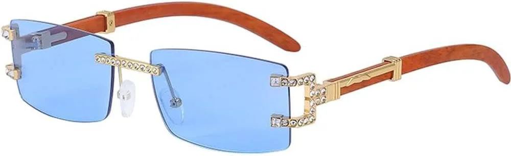 

Модные солнцезащитные очки без оправы для женщин, ретро-очки класса люкс прямоугольной формы для мужчин, винтажные очки без оправы UV400, SUN4551 Generic, Blue