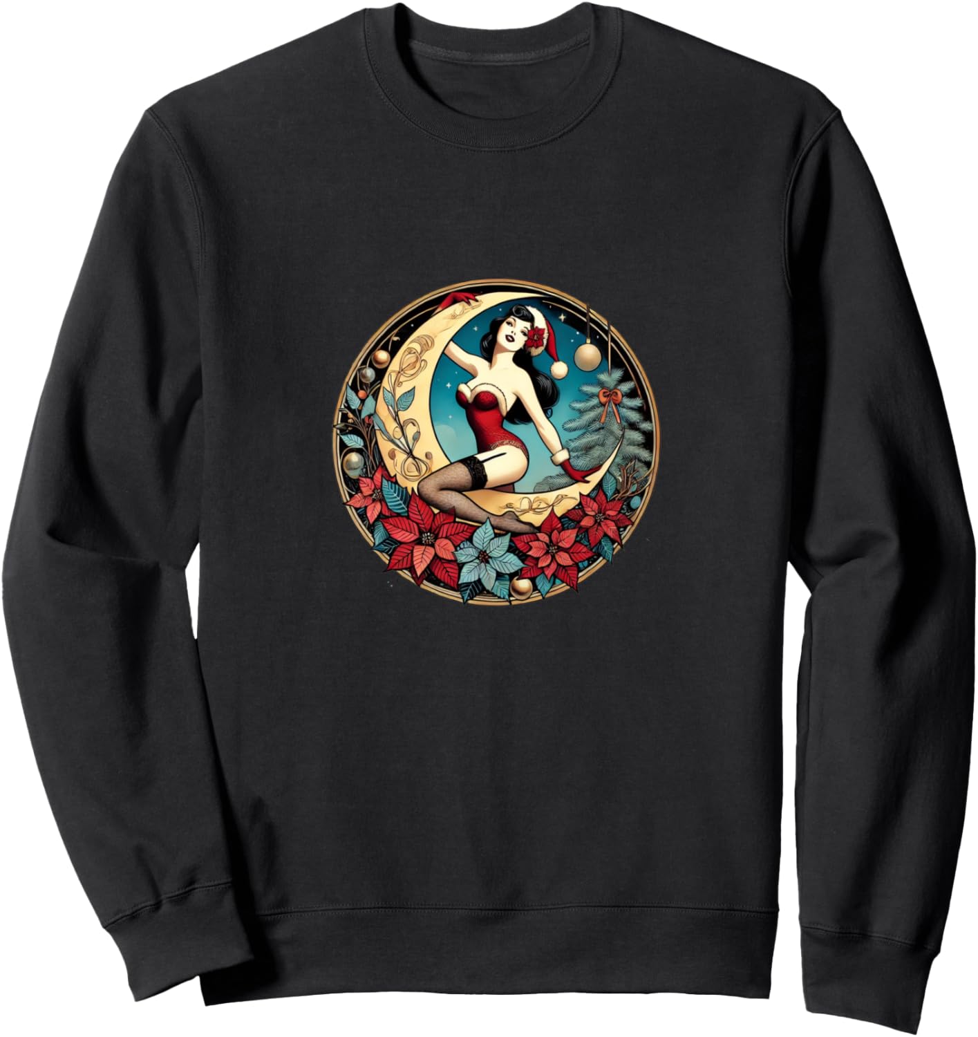 

Толстовка, Рождественская иллюстрация в стиле пин-ап, сексуальная рождественская пин-ап картинка, пин-ап девушка в толстовке Christmas Pinups Love Snuggle, черный