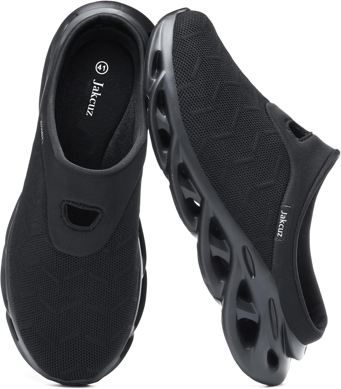 

Jakcuz Men Slip On Mules Легкие кроссовки с открытой пяткой Дышащие прогулочные туфли, черный