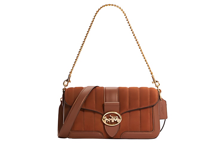 

Кожаная сумка через плечо из замши, Bacchus Bag, повседневная женская модель, карамельно-коричневая COACH
