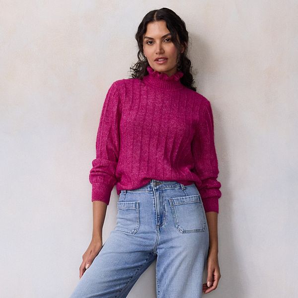 

Свитер с воротником-рюшей Petite Lc Lauren Conrad, Berry Sauce