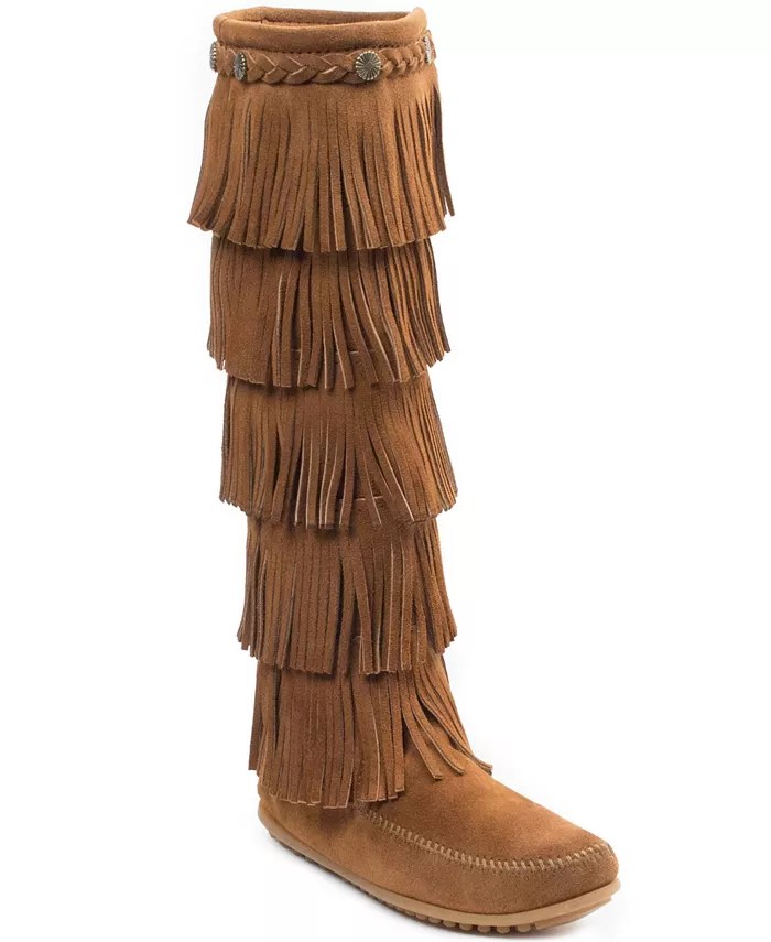 Женские сапоги с бахромой из замши, 5 слоев Minnetonka, коричневый