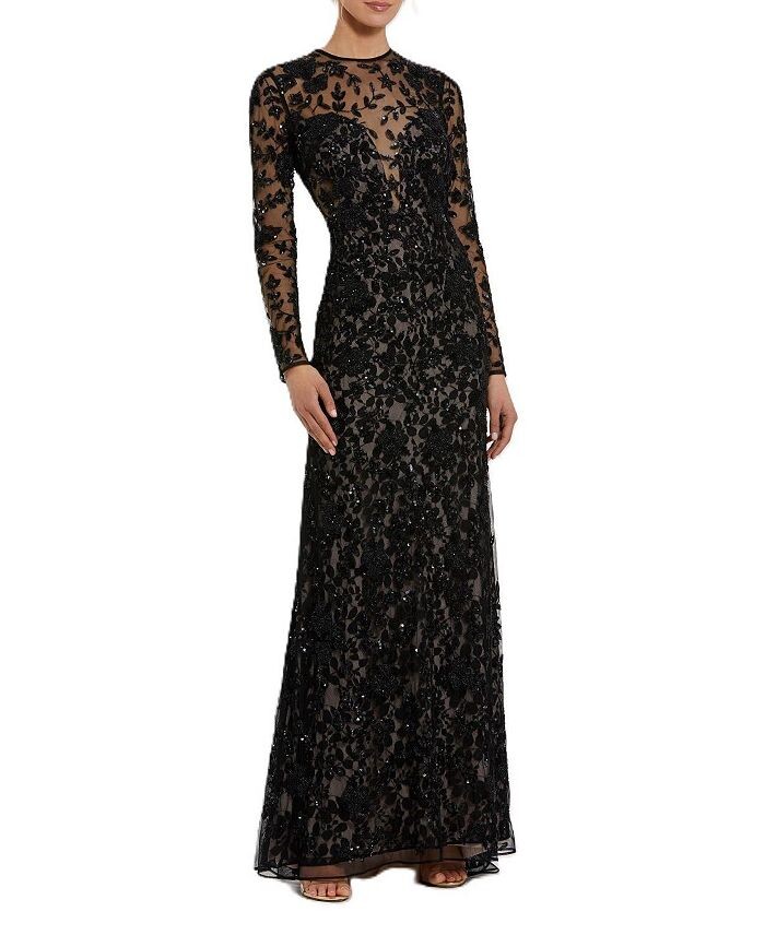 

Платье Mac Duggal с длинными рукавами и цветочным декором, черный