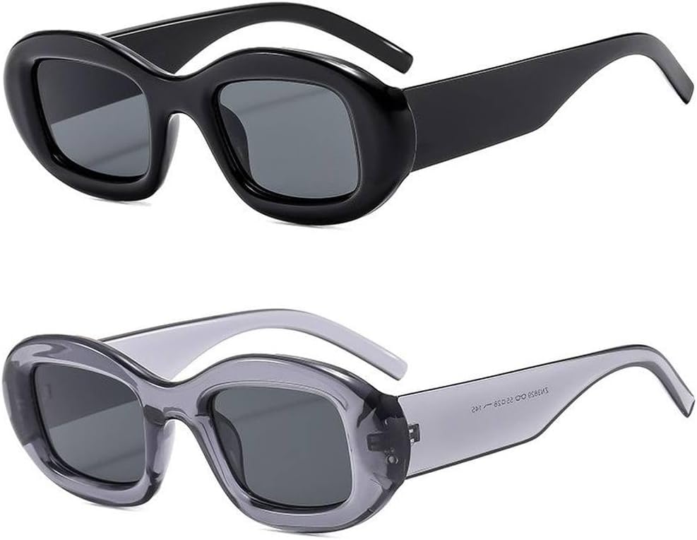 

Солнцезащитные очки в стиле ретро с овальной оправой небольшого размера для женщин с круглым и круглым лицом, высококачественные солнцезащитные очки TVTBBVV, 2pcs Black Grey