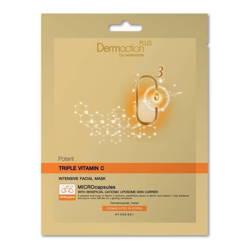 

Dermaction Plus by Watsons Dermaction Plus By Watsons Мощная интенсивная маска для лица с тройным витамином С 1 шт, White paper Clear essense