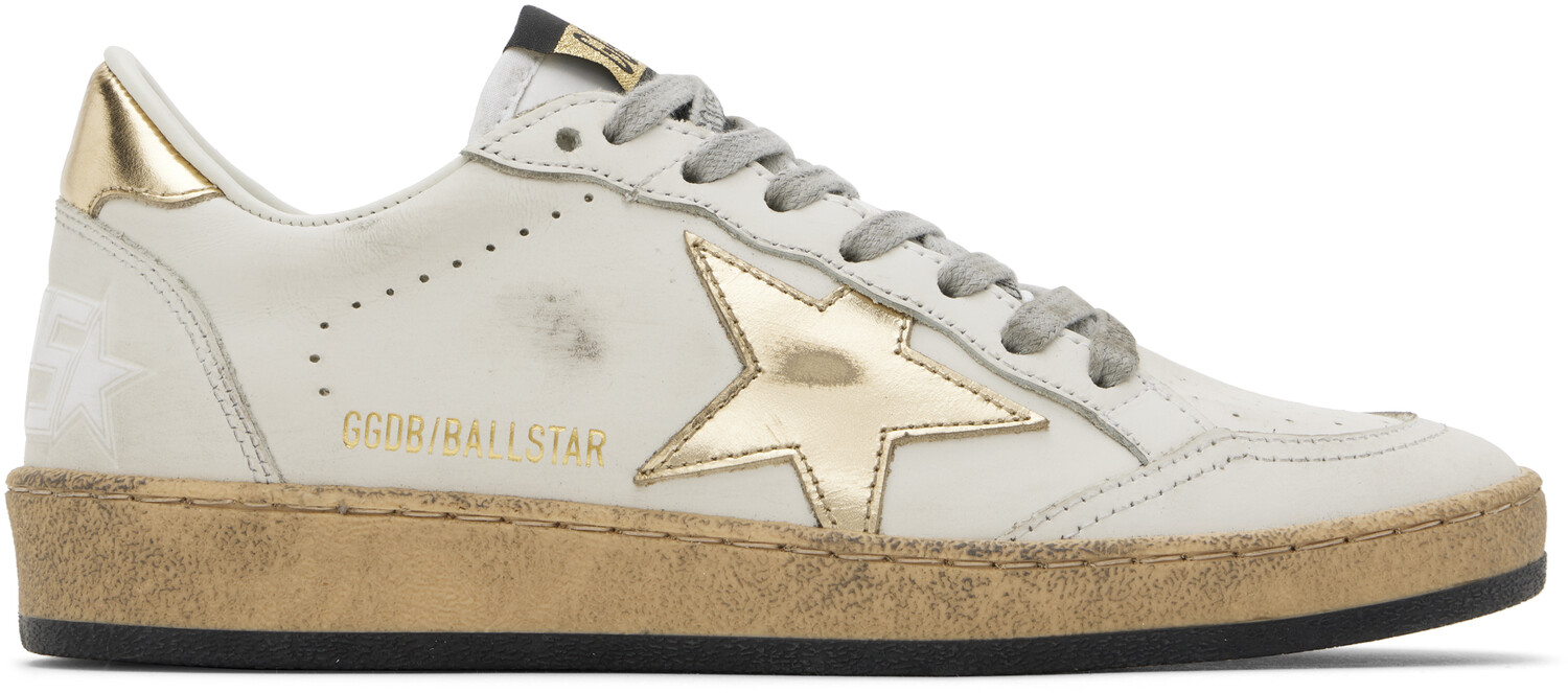 Белые и золотые кроссовки Ball Star Golden Goose