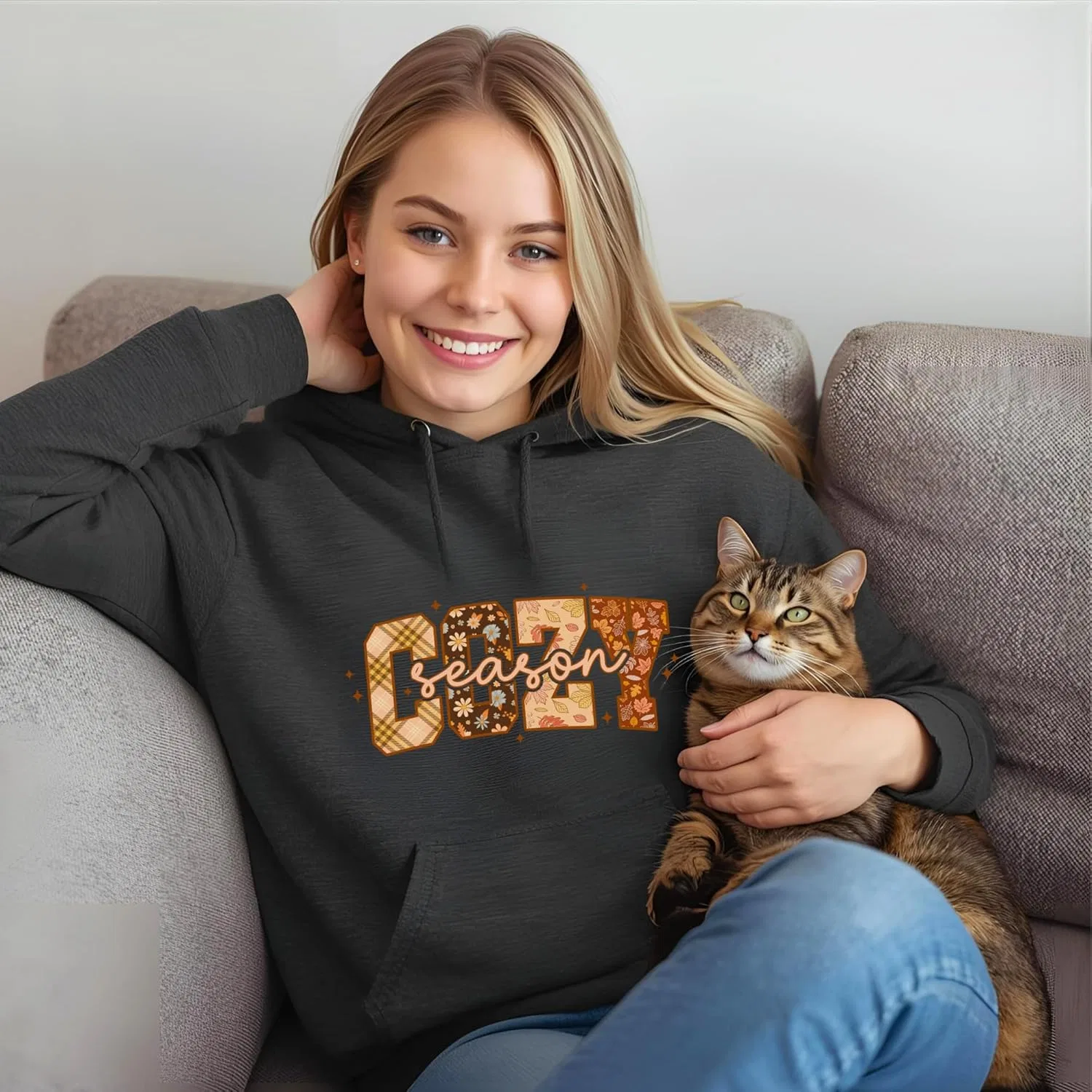 Унисекс худи Cozy Vibes из плотной смесовой ткани, идеально подходит для отдыха, подарков, осенней моды, комфортной носки, повседневного стиля — фото 2