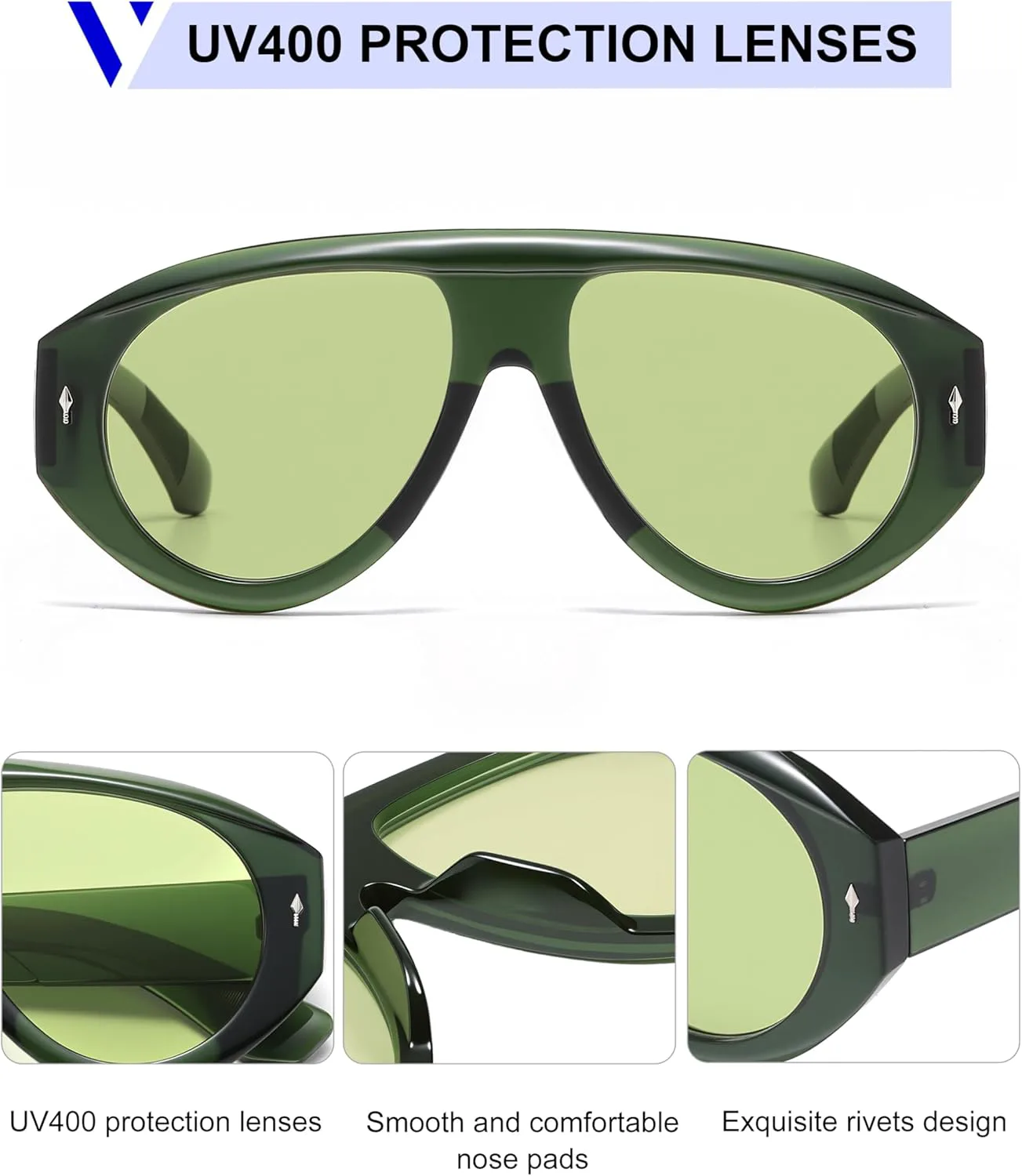 

Модные солнцезащитные очки-авиаторы VANLINKER большого размера в стиле ретро-винтаж для женщин и мужчин, дизайнерская модель VL9936, Green Frame Green Lens