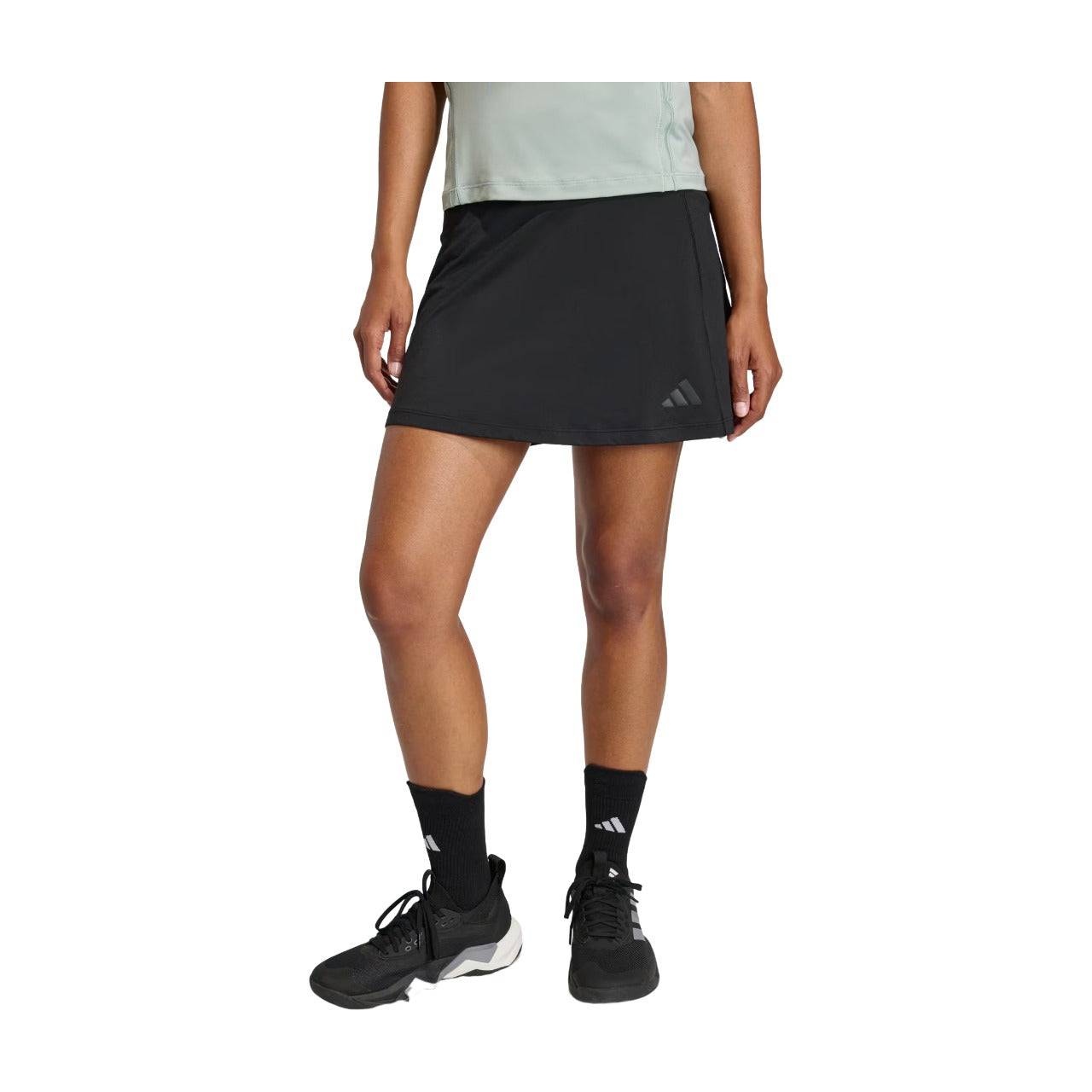 (WMNS) Шорты-юбка Adidas Optime Skort с интегрированными велосипедными шортами, цвет «Черный карбон», модель — фото 2