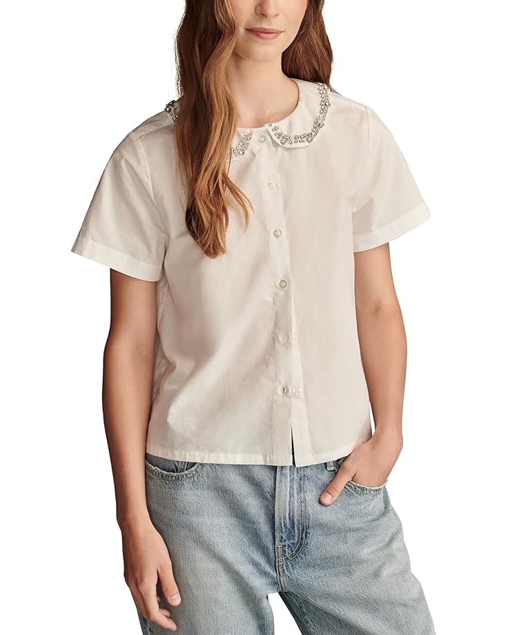 

Рубашка Lucky Brand Embellished Peter Pan Collar Shirt, цвет Bright White