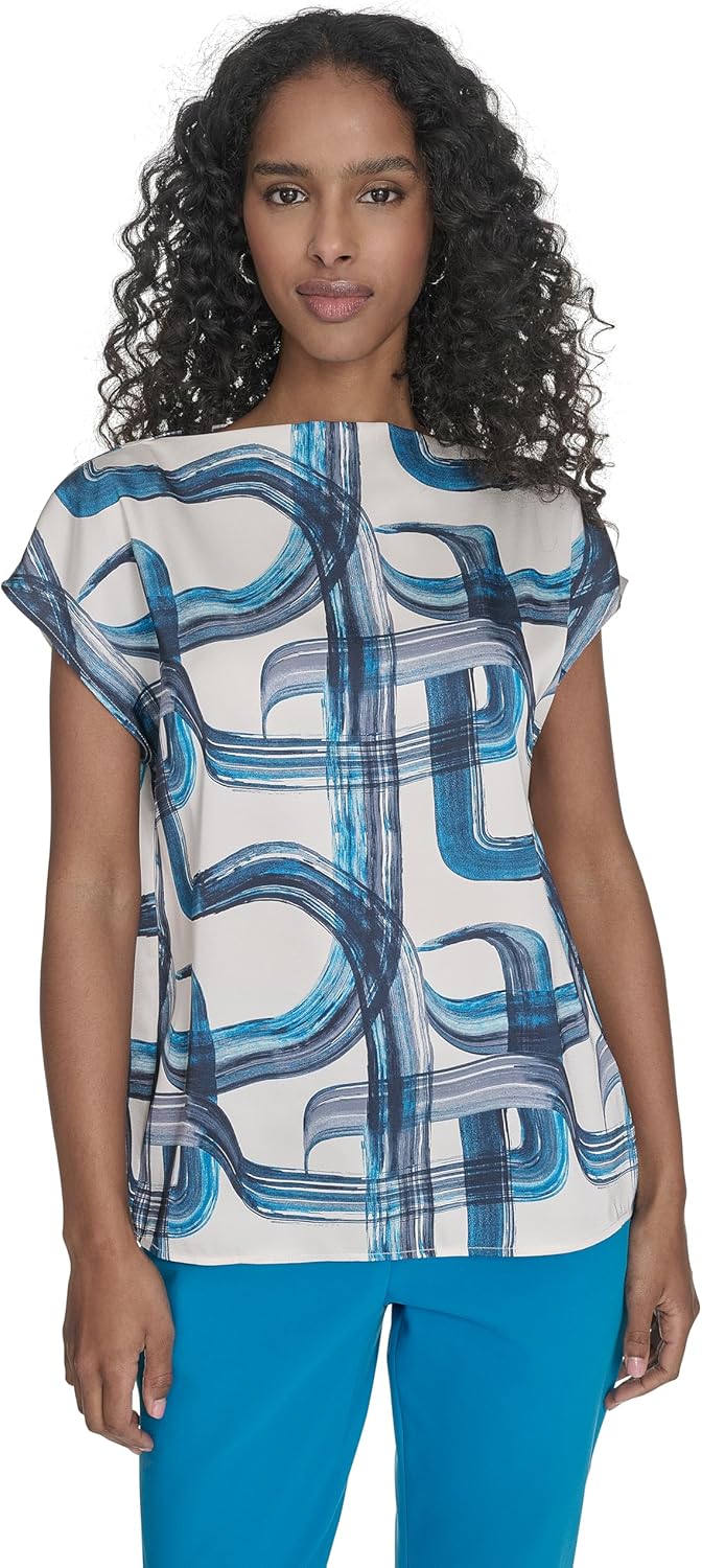 

Женский топ Calvin Klein с короткими рукавами и воротником-стойкой, Corsica Multi