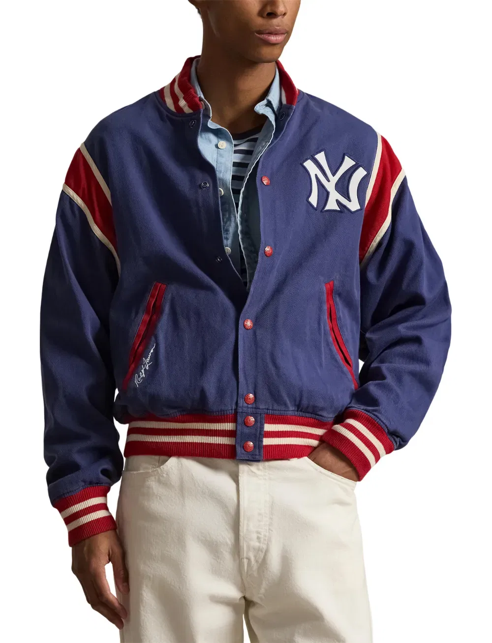 Куртка-бомбер X ny yankees на кнопках Polo Ralph Lauren, синий — фото 3