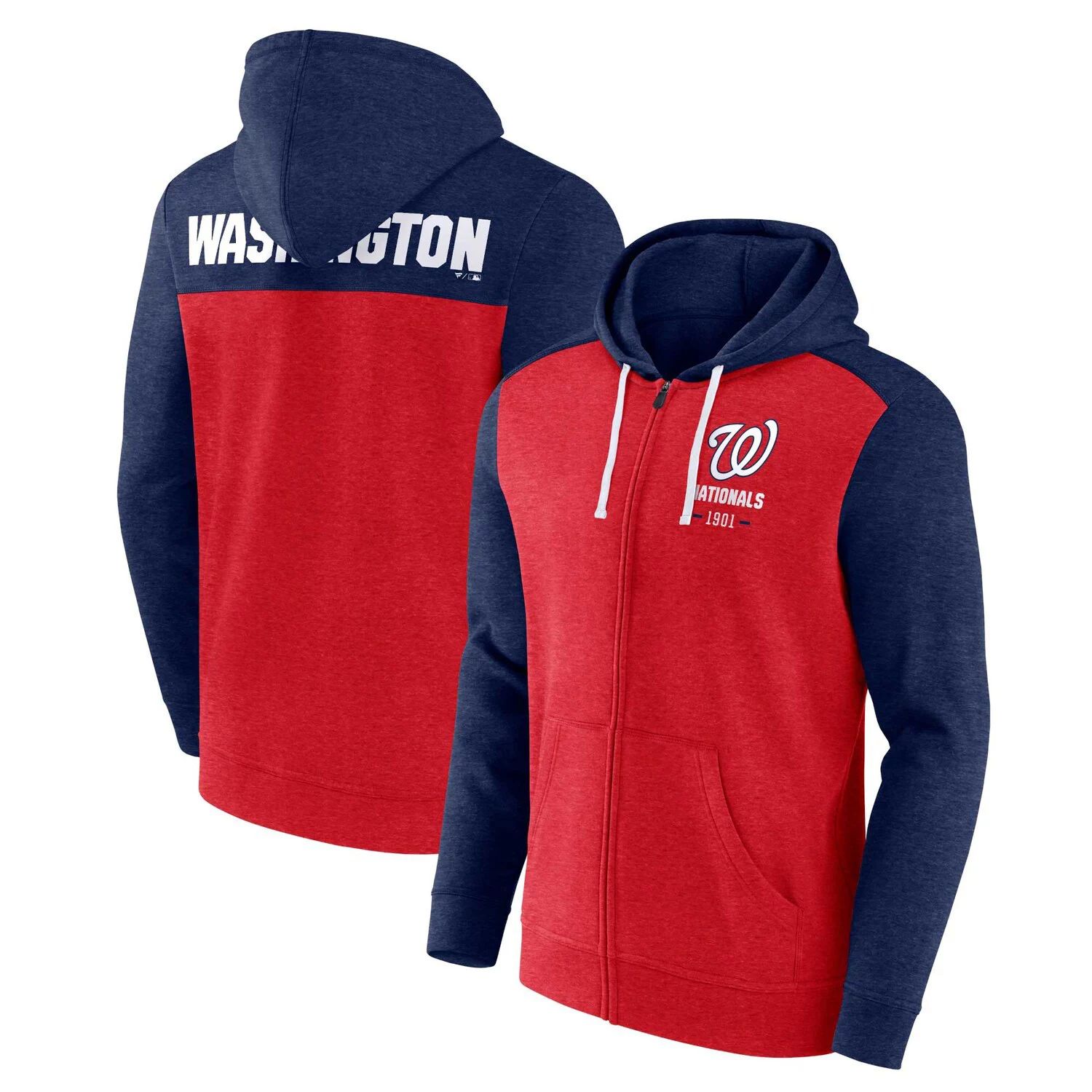 

Мужская толстовка с капюшоном на молнии во всю длину с логотипом Washington Nationals Red/Heathered Navy Fanatics